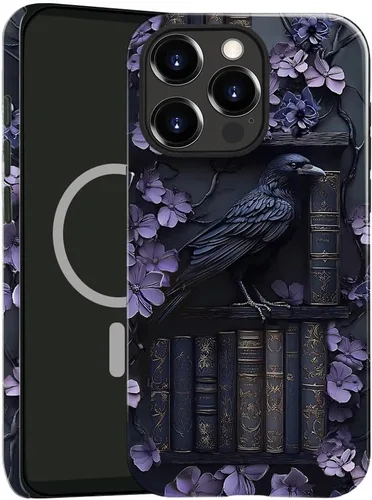 Vista 14 de Funda compatible con iPhone 13, compatible con MagSafe, funda híbrida de 2 capas con prevención de caídas brillante para niñas y niños, arte floral