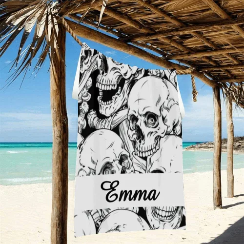 Vista 3 de Toalla de playa personalizada con nombre, Día de los Muertos, calavera, natación, viajes, toallas de baño, deportes, regalos de cumpleaños, 30 x 60