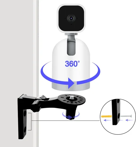Vista 2 de Soporte de pared ajustable compatible con WYZE Cam Pan V3/V4/V2 Blink Mini cámara panorámica, rotación de ángulos de 180 grados para pared