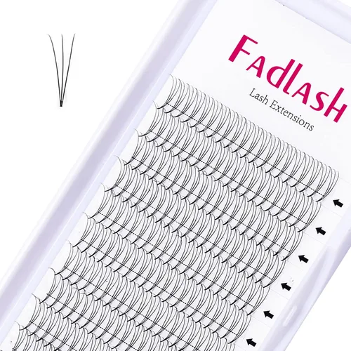 Vista 21 de FADLASH Extensiones de pestañas postizas en abanico con base puntiaguda 10D, extensiones de pestañas postizas de tallo medio, extensiones