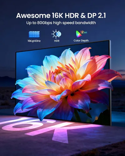 Vista 3 de Silkland Cable USB C a DisplayPort 2.1 de 80 Gbps [16K @60Hz, 8K @240Hz, 4K @540Hz], cable unidireccional Thunderbolt 5/4 a DisplayPort, USBC a DP