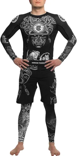 Vista 4 de Hardcore Training Camiseta de compresión para hombre, manga larga, Jiu Jitsu, MMA No-Gi, BJJ apretada, capa base de combate