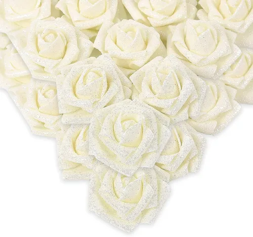 Vista 33 de IPOPU Rosas Negras con Purpurina, 50 PIEZAS Rosas Falsas con Purpurina Flores para Manualidades DIY Ramo de Boda Decoración de Casa y Fiesta (Negro)