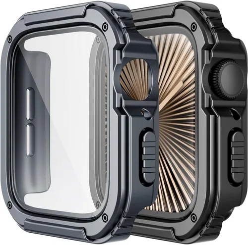 Vista 15 de Adepoy Paquete de 2 fundas resistentes compatibles con Apple Watch de 1.496 pulgadas Series 3/2/1 con protector de pantalla de vidrio templado