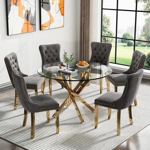 Vista 54 de HomVent Juego de mesa de comedor redonda de vidrio para 2, moderno juego de mesa y sillas de cocina de vidrio templado, juego de mesa de comedor