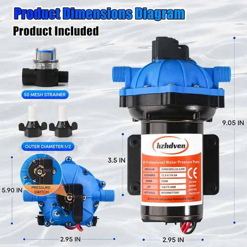 Vista 7 de [Versión mejorada] Bomba de agua dulce de 12V CC para RV, 7GPM 70PSI, bomba de diafragma autocebante de cinco cámaras con interruptor de presión