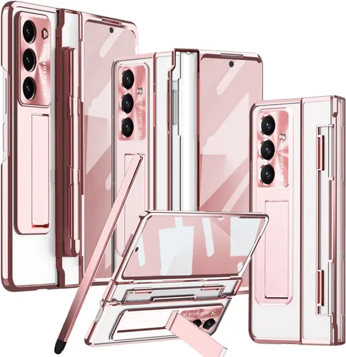 Vista 23 de Funda transparente para Samsung Galaxy Z Fold 3 con soporte para bolígrafo S y bolígrafo, diseño de una pieza con protector de bisagra Protector