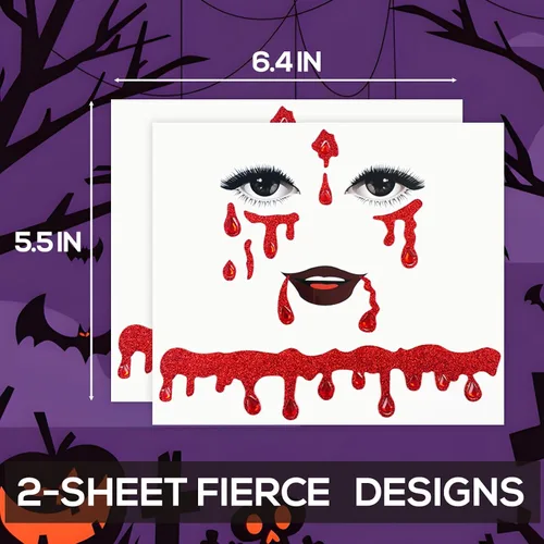 Vista 3 de Joyas de cara de vampiro, gemas para la cara, joya de Halloween, disfraz de sangre de cristal, gemas de cara sangrante, tatuaje de cicatriz, tatuaje