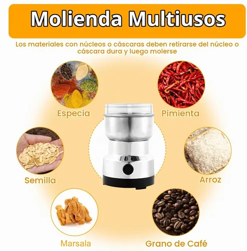 Vista 2 de Molinillo de café, molinillo automático eléctrico con 4 cuchillas de acero inoxidable, molinillo de café de 10.1 fl oz, molinillo de café con un
