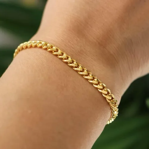 Vista 2 de Pulseras de cadena de perlas de oro de 18 quilates para mujer, ajustable, de acero inoxidable, delicada, fina caja de oro cubana, cadena
