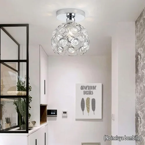 Vista 2 de Lámpara de araña mini plateada, lámpara de techo de cristal, luces de pasillo semiempotradas, pequeñas cubiertas de lámpara de araña de metal hechas