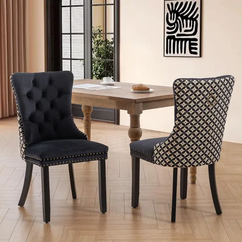 Vista 62 de Juego de 2 sillas de comedor tapizadas de tela de lino, sillas de cocina modernas de mediados de siglo con respaldo alto, ribete de cabeza de clavo
