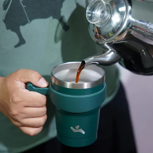 Vista 6 de Konokyo - Vaso de 10 onzas con asa y 2 popotes, 2 tapas, botella de agua aislada de acero inoxidable, taza de viaje reutilizable, color verde militar