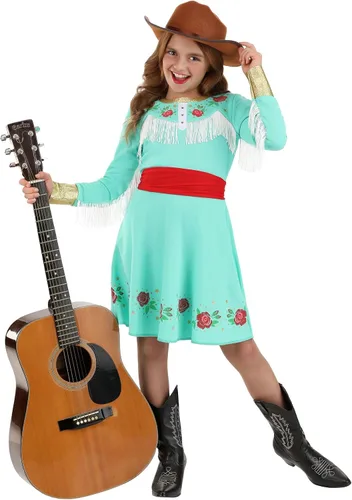 Vista 2 de Disfraz de estrella del país occidental para niña, vestido floral azul de la cantante de Nashville Diva para cosplay de personajes