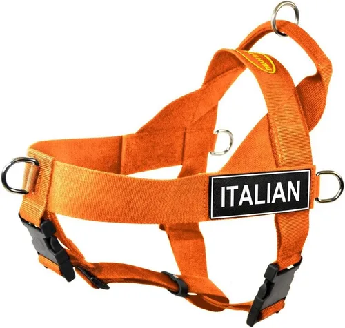 Vista 2 de Dean & Tyler DT Universal NO Pull Dog Harness with Italian Patches, Small, Orange