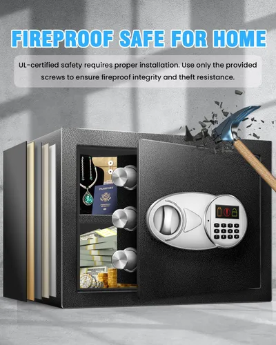 Vista 2 de TOTOY 2.0 Cu Ft Steel Fireproof Safe Lock Box For Home with Fire proof Bag Electronic Keypad, LED Sensor Light, Removable Shelf, External