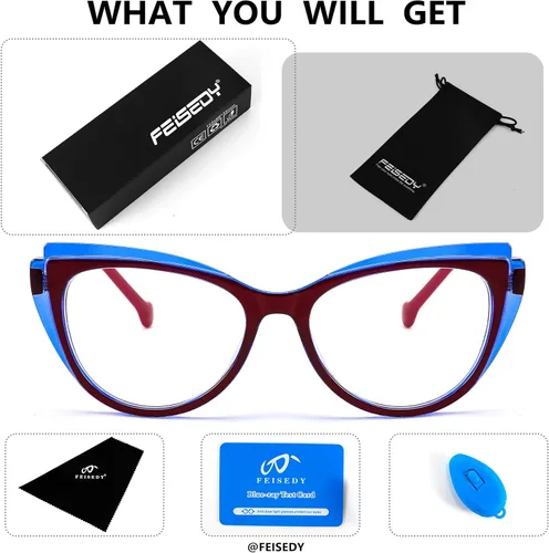 Vista 7 de FEISEDY Gafas de bloqueo de luz azul ojo de gato falso nerd transparente gafas de computadora TR marco de moda B0040