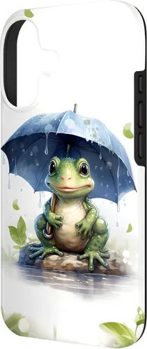 Vista 2 de Cute Green Frog with Umbrella in The Rain Case for iPhone 17