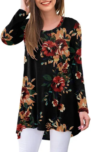 Vista 8 de AWULIFFAN Blusa tipo túnica holgada de manga larga con cuello redondo para mujer