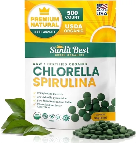 Vista 9 de Sunlit Best USDA Organic Chlorella Spirulina en polvo – Fuente 100% cruda y vegana de proteína y clorofila Bebida energética de superalimentos sin