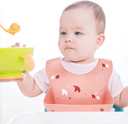Vista 5 de Babero de silicona impermeable para bebé, fácil de limpiar, secado rápido, suave y cómodo, babero de alimentación, mantiene las manchas fuera