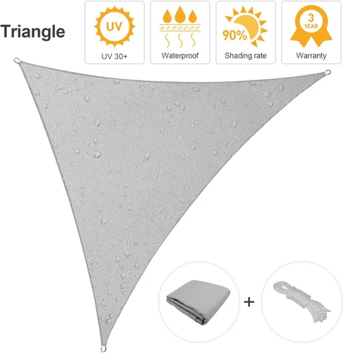 Vista 2 de Toldo tipo vela, triangular, color gris claro, resistente al 90% de los rayos UV, para patio al aire libre, jardín o patio trasero, impermeable