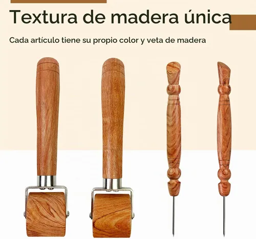 Vista 4 de Savina Rodillo de costura y estilete para coser/acolchar – Rodillo de prensado de madera, mango fácil de agarrar – Juego de herramientas