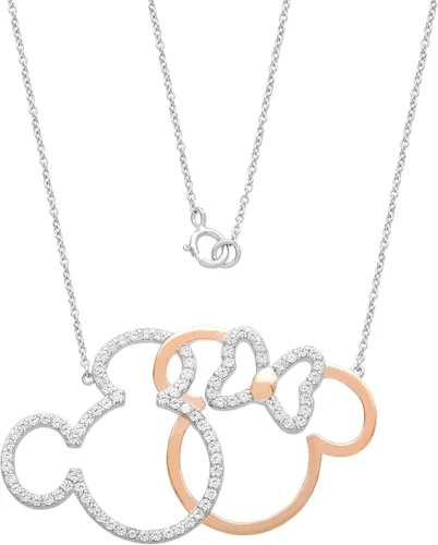 Vista 4 de Disney Joyería para mujer collar entrelazado de plata de ley con placa de oro rosa Mickey y Minnie Mouse de 18 pulgadas