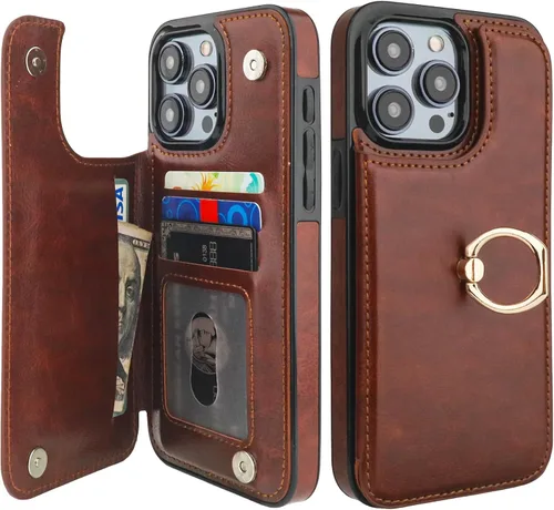 Vista 13 de ONETOP - Funda tipo cartera para iPhone 15 Pro Max con tarjetero de crédito, color negro 360° Rotation Ring Kickstand,Finger Grip,Double Magnetic