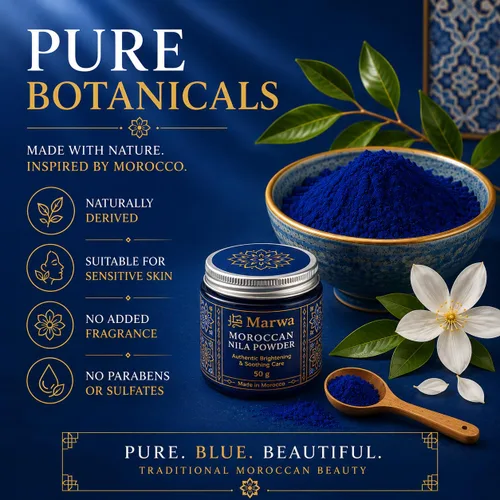 Vista 9 de Máscara marroquí en polvo de nila Polvo de belleza tradicional de hammam azul 1.7 onzas