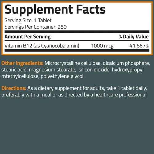 Vista 8 de Bronson Vitamina B12 1000mcg Fórmula una vez al día sin OMG, 250 tabletas vegetarianas