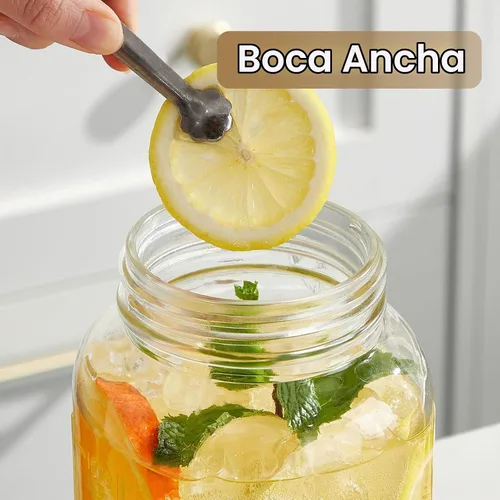 Vista 5 de Jarra Mason Jar de 64 onzas con tapa, boca ancha, jarra de agua de vidrio de 2 cuartos de galón con tapa, resistente, a prueba de fugas, té helado