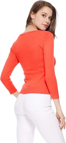 Vista 5 de YEMAK suéter de punto casual básico ligero con cuello redondo y manga 3/4 para mujer A.mk3636 - Negro