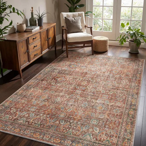 Vista 56 de Bavni Tapetes de 2 x 3 pies, lavable a máquina, clásico, con estampado gastado, ultradelgado, felpilla, decorativo, pelo corto, ligero