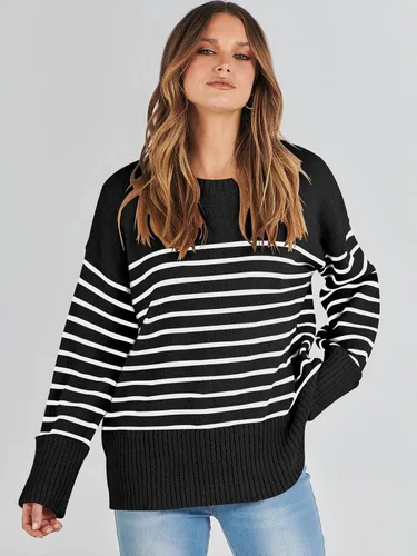 Vista 138 de LOGENE Suéter de gran tamaño para mujer, cuello redondo, manga larga, suave, mullido, suéter de punto 2025 para otoño e invierno
