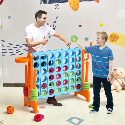 Vista 9 de COSTWAY Juego gigante gigante de 4 a puntuación para niños y adultos, juego de 2.5 pies para interiores y exteriores con aro de baloncesto, juego