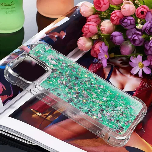 Vista 6 de LEMAXELERS Funda para iPhone 15 de 6.1 pulgadas, Bling Glitter Liquid Clear Case Flotante Arenas movedizas a prueba de golpes Funda protectora