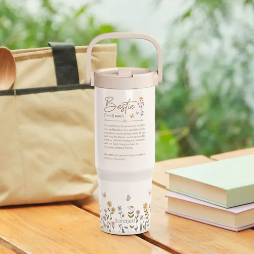 Vista 7 de SANDJEST Besties - Vaso de acero inoxidable con tapa para pajita de 30 onzas con asa de transporte para mujeres, niñas, mejores amigas, taza de café