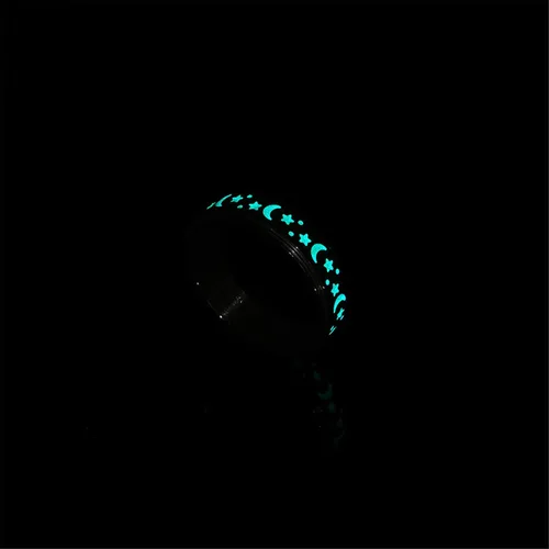 Vista 3 de Anillo Giratorio de Acero Inoxidable, Anillo Luminoso Rotatable de Luna y Estrella, Anillos de Dedo para Ansiedad, Anillo de Halloween, Anillo