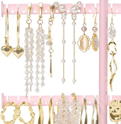 Vista 5 de Jenseits Soporte organizador de joyas, organizador de collar de 3 niveles, árbol de soporte para aretes, torres de exhibición de joyas de altura