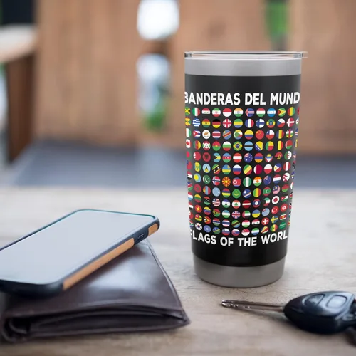 Vista 7 de World Flag Ideas For Kids & Banderas Del Mundo Geography Stainless Steel Insulated Tumbler