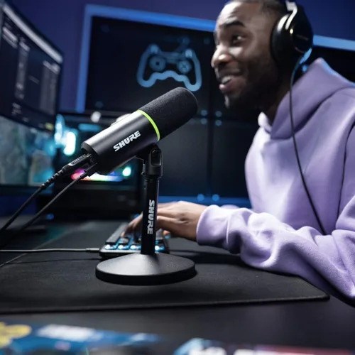 Vista 2 de Shure MV6 Micrófono para Juegos – Micrófono USB Dinámico para Juegos y Transmisiones de PC con Silencio táctil, Cancelación de Ruido, Soporte