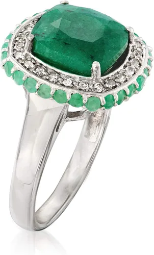 Vista 3 de Ross-Simons 4.40 ct. t.w. Emerald and .10 ct. t.w. White Topaz Ring in Sterling Silver