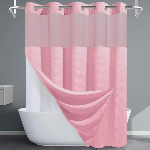 Vista 43 de EUTXL Cortina de ducha beige sin gancho con forro a presión, 230 GSM, cortinas de ducha para baño, 71 pulgadas de ancho x 74 pulgadas de alto