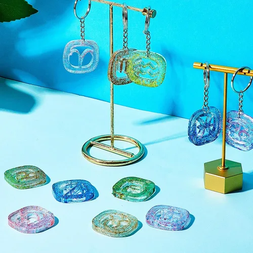 Vista 3 de 3 piezas de signos del zodiaco llaveros de resina moldes de silicona con agujero de constelación colgante de silicona epoxi resina UV molde