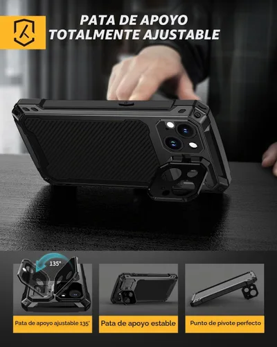 Vista 4 de Lanhiem Funda de metal para iPhone 13 con funda de cámara y soporte [compatible con MagSafe] [Soporte integrado] [Protección de grado militar] Funda