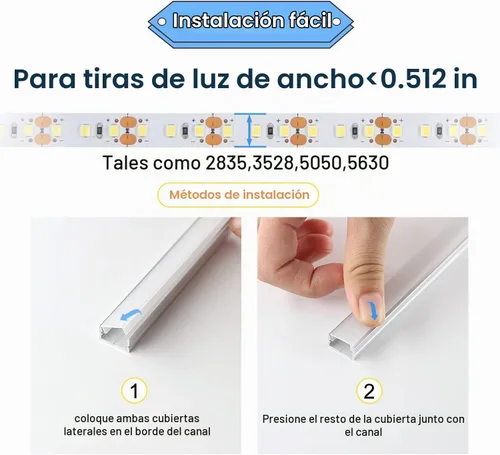 Vista 3 de VST Paquete de 6 canales LED de 1 pie, canal difusor LED en forma de U, sistema de canales de aluminio LED con cubierta lechosa, tapas de extremo