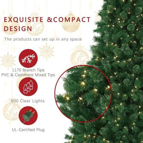 Vista 5 de Jeco Inc. 7.5 Feet. Pre-Lit Artificial Christmas Tree with Metal Base