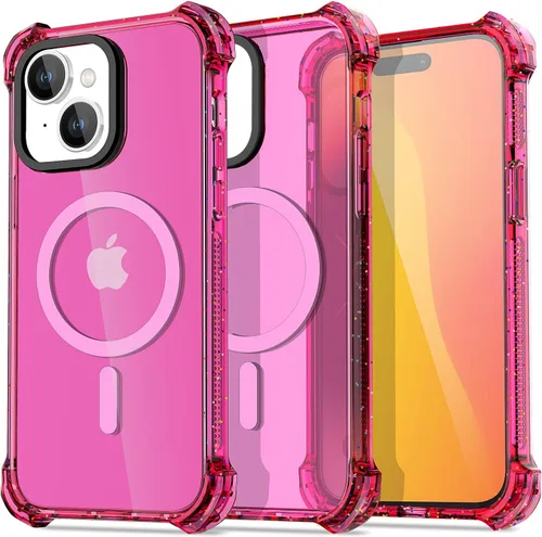 Vista 25 de AICase Funda Rebote Rosa Neón Brillante Compatible con iPhone 15, Transparente a Prueba de Impactos Resistente a Golpes Linda Femenina Adolescente