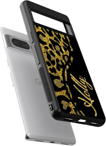 Vista 2 de Funda de goma negra personalizada de piel de leopardo compatible con Google Pixel 10, 10 Pro, 10 Pro XL, 9a, 9 Pro, Pixel 9, Pixel 9 Pro XL, 8a, 8